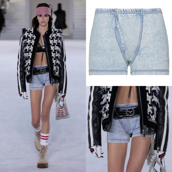 ALEXANDER WANG Runway Denim Boxer Brief Style Shorts in Size Large - Main Image